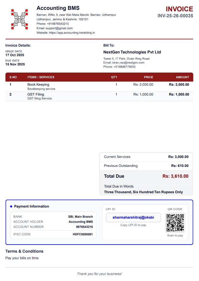 Professional Invoice Generation Interface