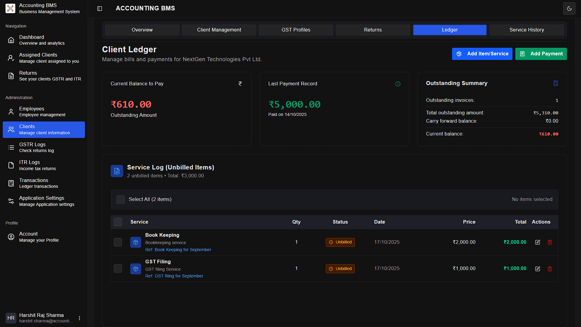 Financial Ledger & Payments