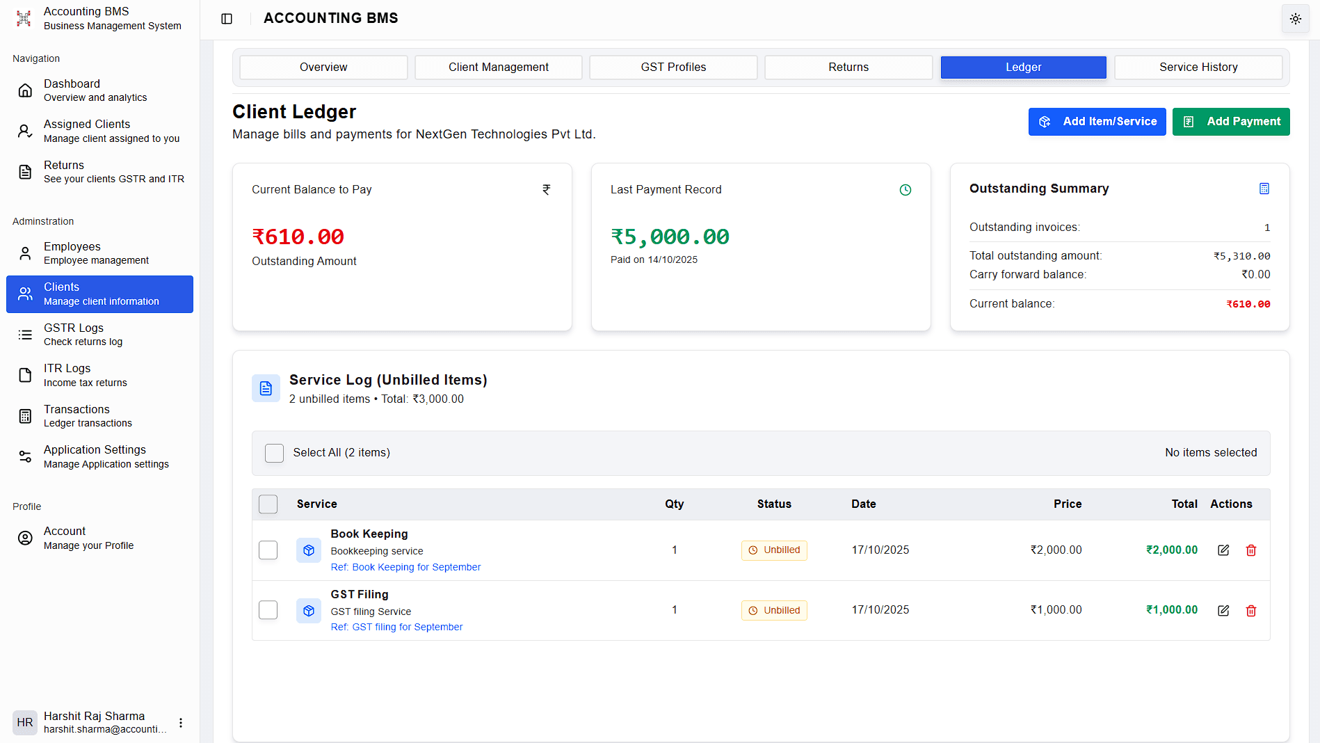 Financial Ledger & Payments